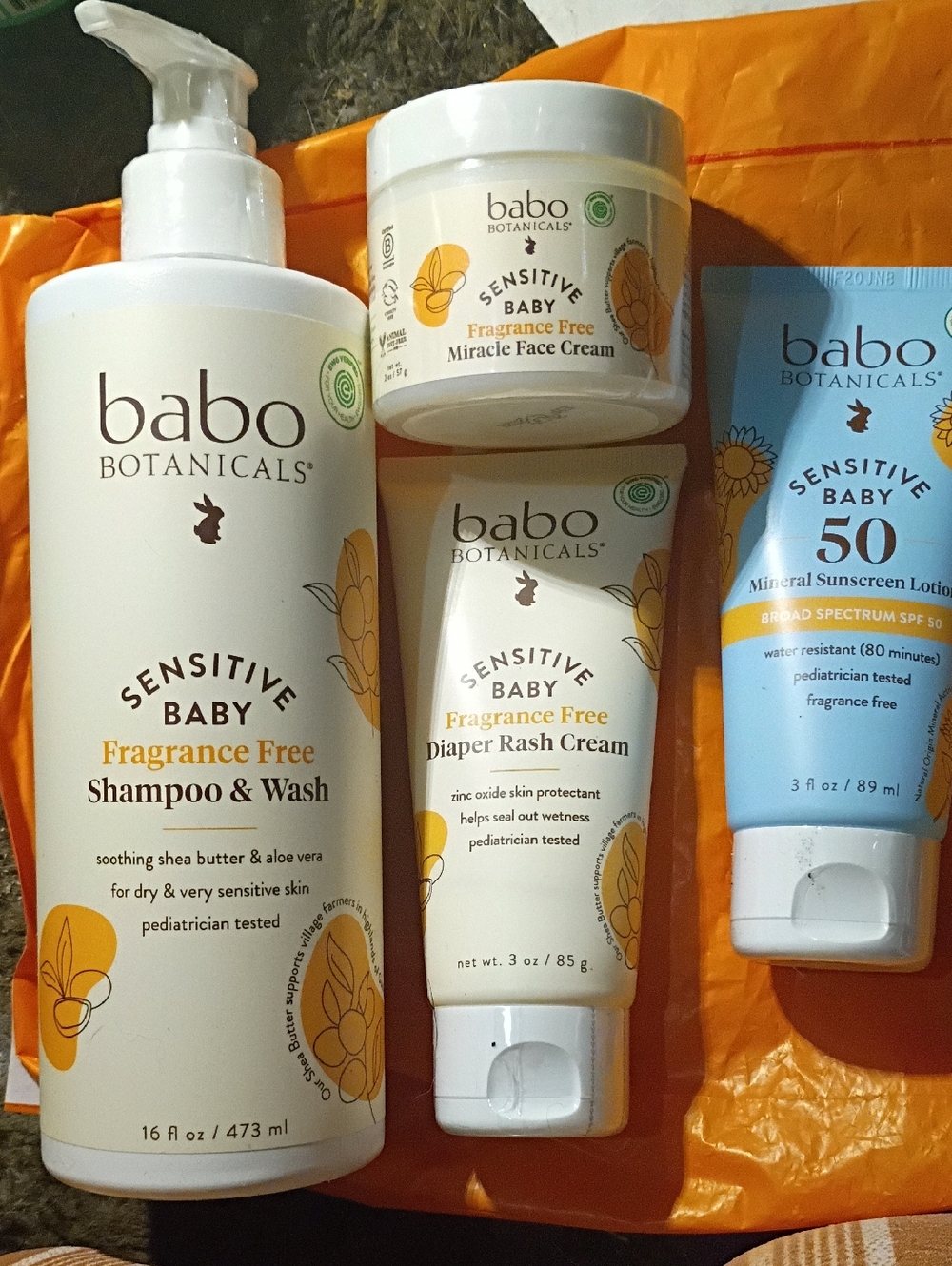 BABO BOTANICALS (4) sensitive baby SPF 50 SUNSCREEN RASH & FACE CREAM RASH WASH